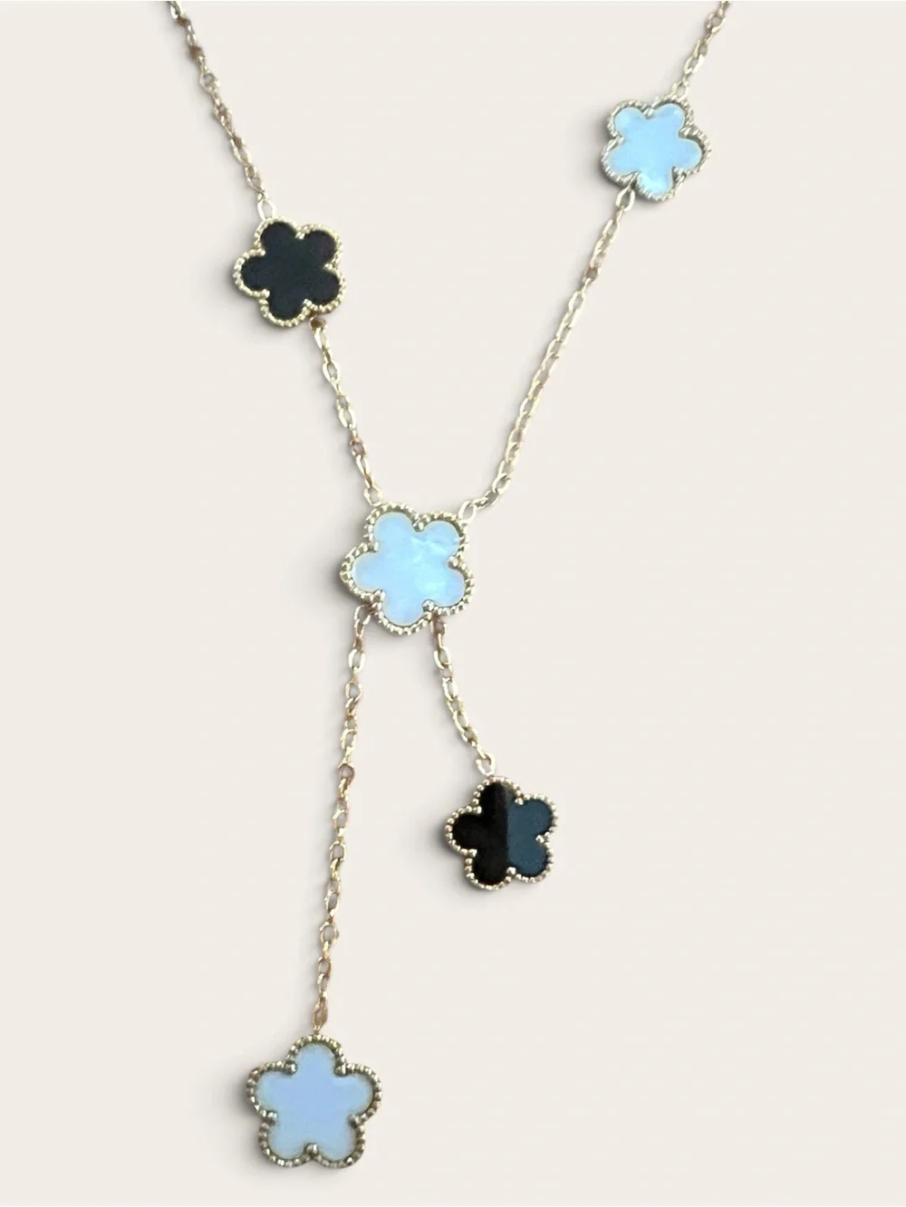 Clover Gold Tone Black & White Necklace